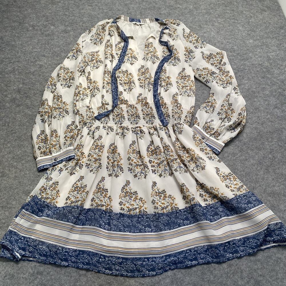Lucky Brand A-Line Dress Womens Large White And Blue Patterned Dress